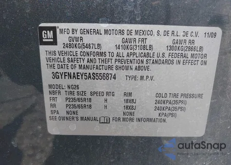 2010 Cadillac Srx Luxury Collection from USA, damaged, VIN 3GYFNAEY5AS556874